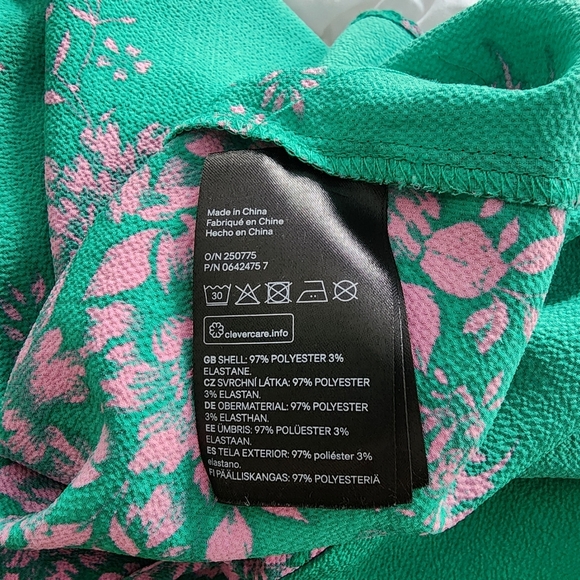 H&M Womens Small Dress Green Floral Midi Wrap Bell Long Sleeve - Picture 4 of 5